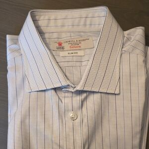 Turnbull & Asser White and Blue Check Dress Shirt